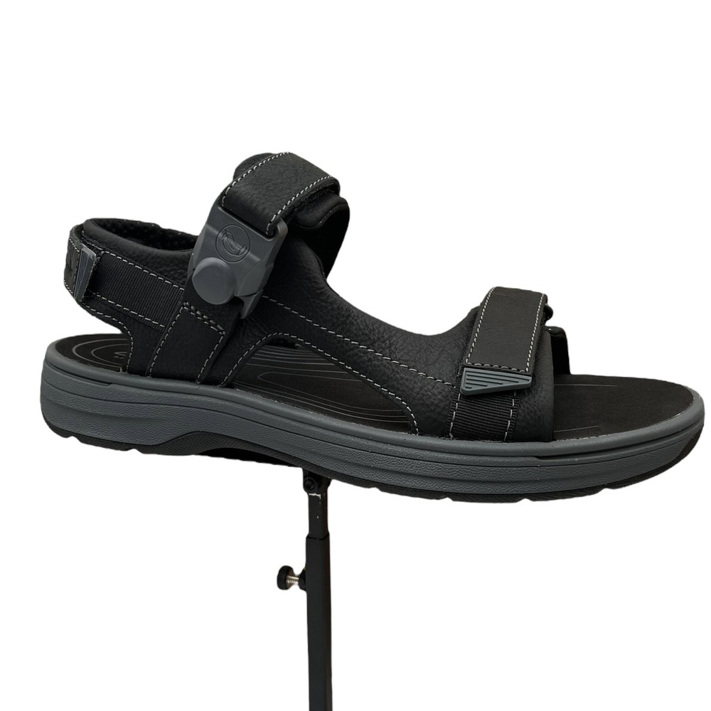 Clarks Mens Saltway Trail Leather Sandal Size 11 Solid Black Adjustable Sporty